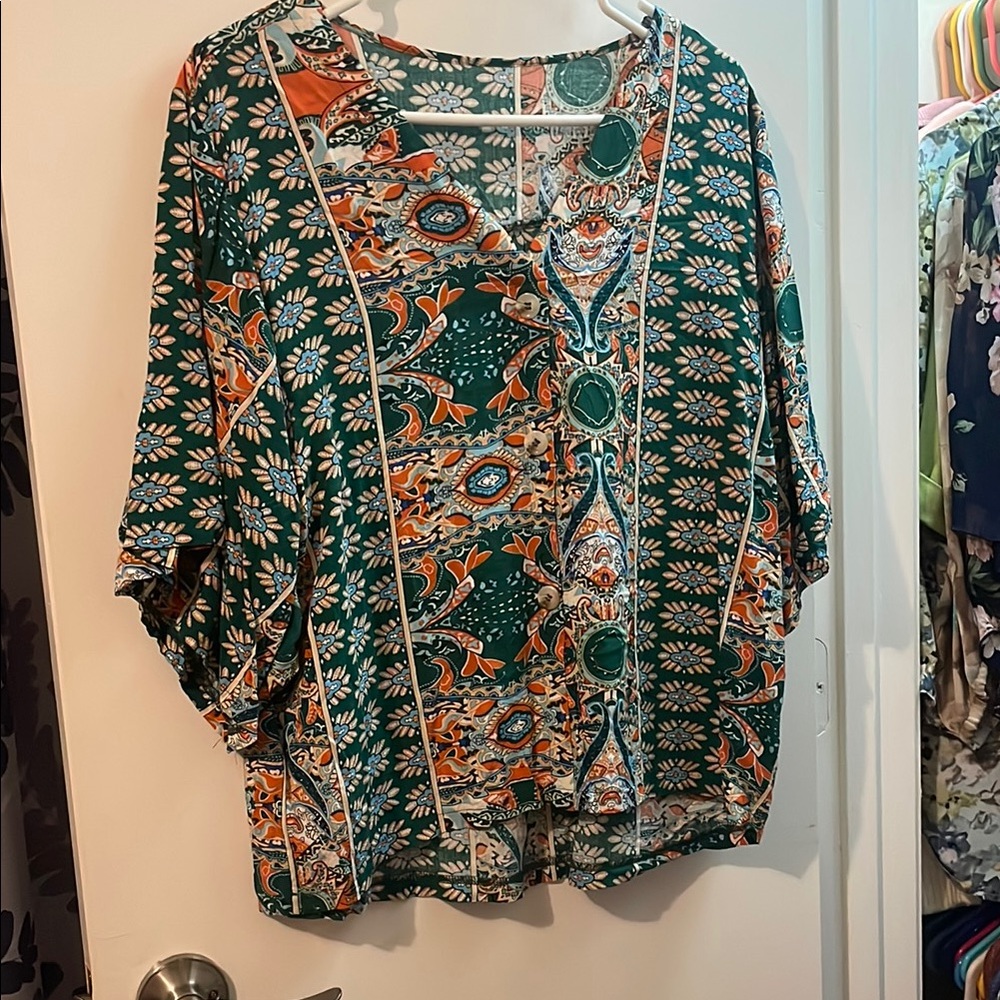 Floral Green and Orange Women's Top